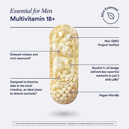 Multivitamin capsule with labeled benefits for men 18+